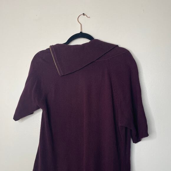 Calvin Klein Purple Short Sleeve Zip Cowl Asymmetrical Neck Sweater Dress Sz L - Picture 9 of 10